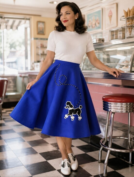 Vintage Dresses & Skirts - Vintage 50s Blue Felt Poodle Circle Skirt Rockabilly Pin Up M